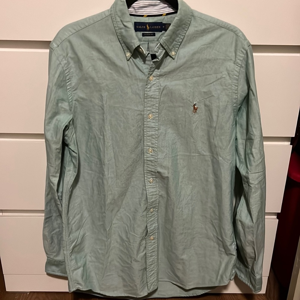 Ralph Lauren sea foam green long sleeve collared shirt size medium